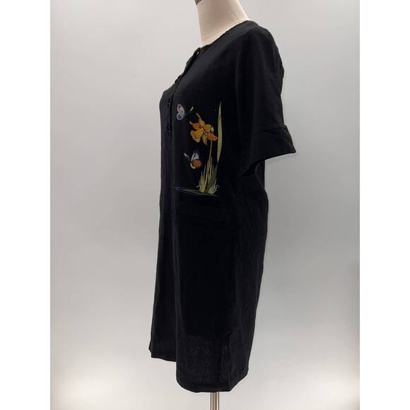 ASOS Black Flower Embroidered 3/4 Sleeve Knee Length Dress- M - Picture 8 of 12